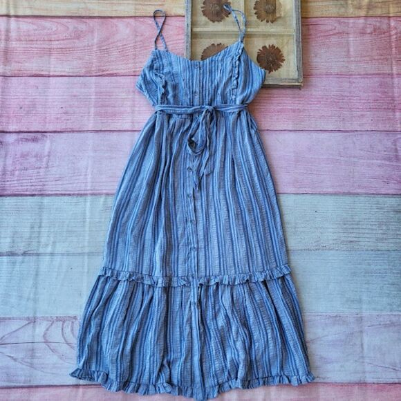 Pinkblush David & Dani Blue Striped Button Front Plus Maternity Midi Dress 2X - Picture 5 of 10